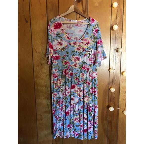 SMALLSHOW Maternity Dress Womens Size XL Blue Floral Flared Sleeve Flowy Casual - Picture 1 of 9